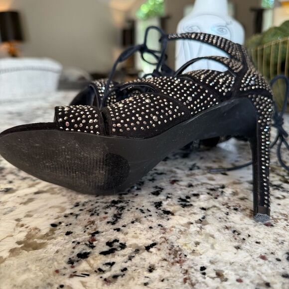 Steve Madden Black Studded Lace-Up Heels - Picture 4 of 5